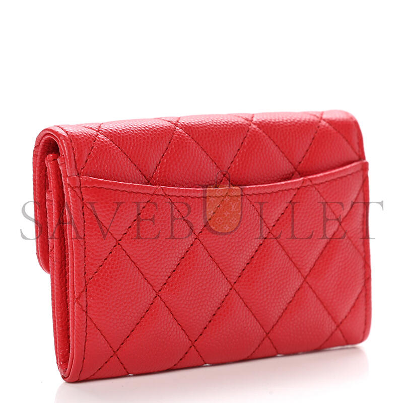 Ch*el caviar quilted flap card holder wallet red ap0214 (11.3*7.5*2.5cm)